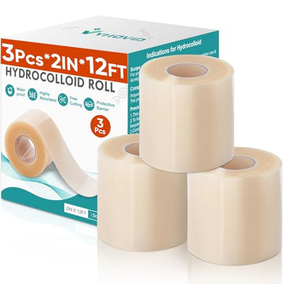 Hydrocolloid Roll for Wound Care, Hydrocolloid Bandages(3Roll x 2in x 12ft) - size: 2in x 36ft