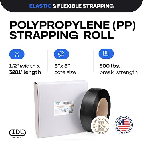 IDL Packaging 1/2" x 3281' Polypropylene (PP) Strapping Roll, USA-Made - size: 1/2" x 3281' (8x8" Сore), 300 lbs BS