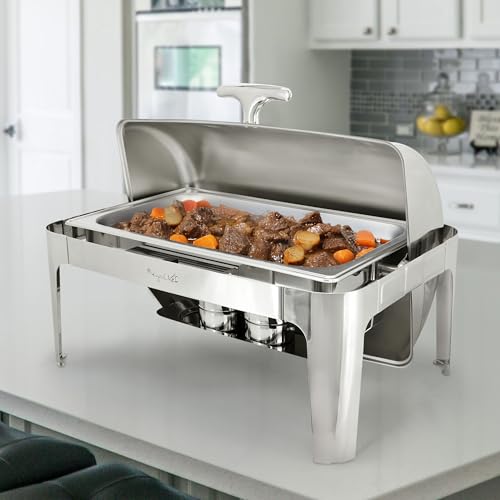 MegaChef 9.5 Quart Oblong Roll Top Stainless Steel Professional Kitchen Chafing Dish/Food Warmer/Buffet Server Serving Trays for Entertaining, Catering, Large Gatherings (9.5 Quart) - size: 9.5 Quart