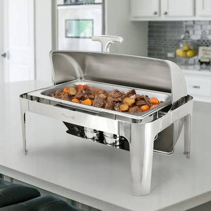 MegaChef 9.5 Quart Oblong Roll Top Stainless Steel Professional Kitchen Chafing Dish/Food Warmer/Buffet Server Serving Trays for Entertaining, Catering, Large Gatherings (9.5 Quart) - size: 9.5 Quart