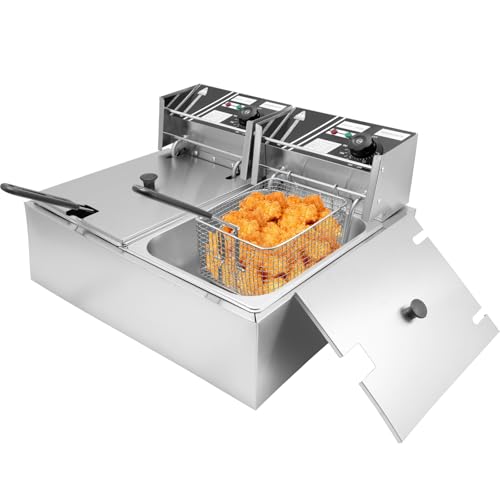 Commercial Deep Fryer with Basket, 12.7QT/12L, Detachable Large Capacity Stainless Steel Countertop Electric Oil Fryer with Temperature Control for Restaurant or Home Use