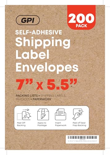 2000 Count 7" x 5.5" Shipping Label Envelopes, Clear Packing List Pouches with Self-Adhesive Back, Top Loading for Shipping Labels Sleeves, for Packing Slips, Labels Invoices & Paperwork. GPI - size: 7" X 5.5"