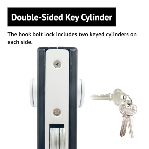 elox Weldable Steel Hook Bolt Lock for Sliding Gate, Double Cylinder Keyed Alike with 3 Keys, 1-1/8" Backset, High Security