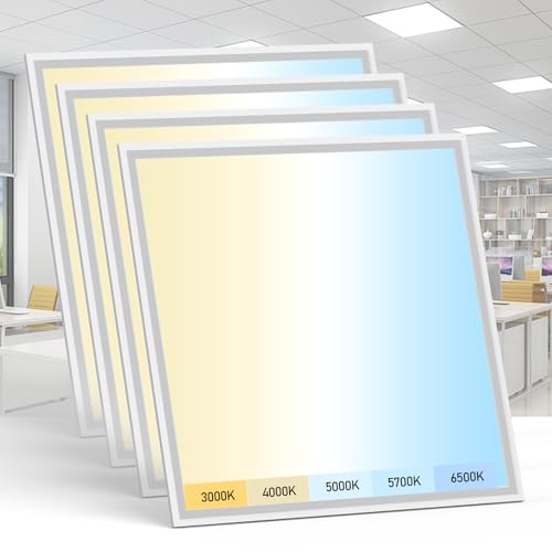 AIKVSXER 4 Pack 2x2 LED Flat Panel Light - Selectable 5 CCT 3000K-6500K & 5 Wattage 30-50W 5500Lm 0-10V Dimmable 2x2 led Drop Ceiling Lights 120-277V for Commercial and Home - size: 2x2-4p