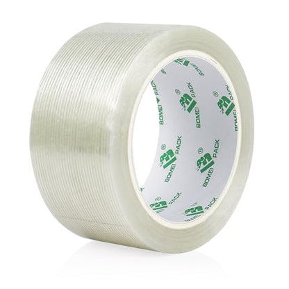 BOMEI PACK 1 Roll 5.5mil x 2Inch x 25yds Mono Filament Strapping Tape Heavy Duty Transparent Reinforced Fiberglass Tape