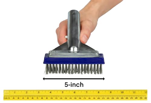 Poolmaster 5-Inch Stainless Steel Pool Algae Detail Brush, Heavy-Duty Aluminum Back, for Gunite Concrete Pools and Spas, Small Narrow Head for Corners, Steps and Tight Areas - size: 5-Inch