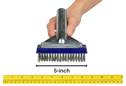Poolmaster 5-Inch Stainless Steel Pool Algae Detail Brush, Heavy-Duty Aluminum Back, for Gunite Concrete Pools and Spas, Small Narrow Head for Corners, Steps and Tight Areas - size: 5-Inch
