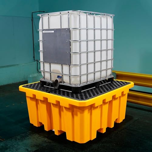 Global Industrial IBC Spill Containment Pallet with Drain, 4-Way Forklift Pockets, 365 Gallon Capacity, 8000 Lbs Capacity, 66"W x 66"D x 30"H, Bright Yellow