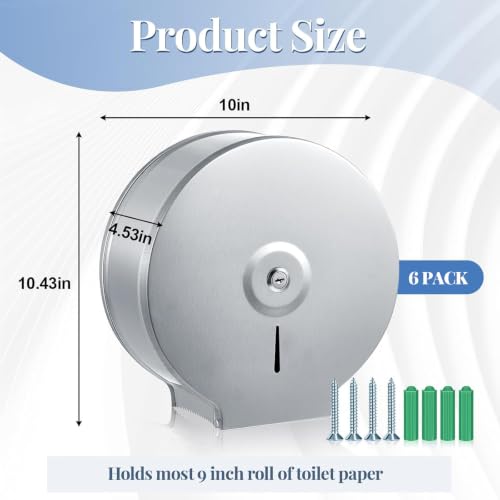 Mifoci 6 Pcs Toilet Paper Holder Wall 9" Commercial Roll Dispenser Silver - color: Silver