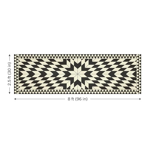 Carolina Creekhouse Vinyl Floor Mat 2.5'x8' - Black Geometric Pattern - Waterproof Non-Slip Kitchen Rug - Hard Floor Safe - Eco-Friendly Flat Weave - 2.5'x8' - color: Black, size: 2'6" x 8' (Rectangular)