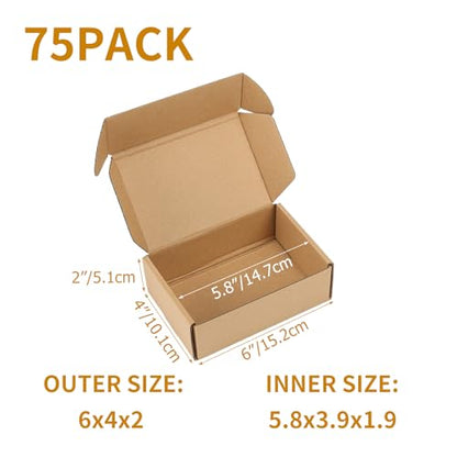 PHAREGE 75 Pack 6x4x2 inch Small Shipping Boxes, Brown Mailing Boxes - color: Brown, size: 6X4x2 inch 75 Pack