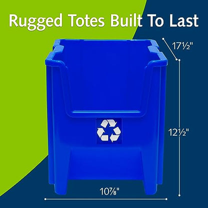 READYSPACE Commercial Industrial Heavy Duty Stackable Open-Front Recycling Bin Box Containers, 7 Gallon, 4 Pack, Blue - size: 7 Gallon, 4 Pack