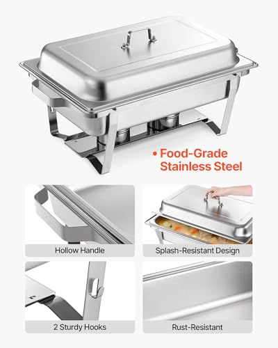 VEVOR Rectangle Chafing Dishes, 9 Qt 2 Pack Stainless Steel Chafing Dish, Food Warmer Chafer Complete Set with Hollow Handle, 1 Food Tongs, Lid, Canister Holder, Chafer Dishes for Banquet Wedding - size: 2 PACKS