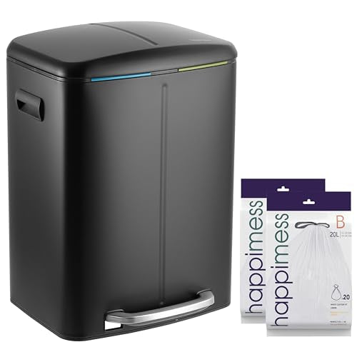 happimess HPM1005B Marco Rectangular 10.6-Gallon Double Bucket Trash Can with Soft-Close Lid, Fingerprint Resistant, Modern, Minimalistic for Home, Kitchen, Office, Bathroom, Black - color: Black