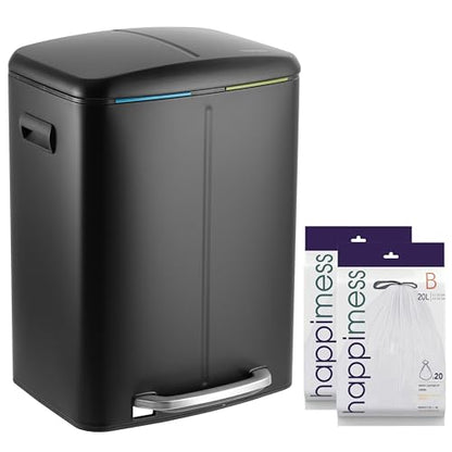 happimess HPM1005B Marco Rectangular 10.6-Gallon Double Bucket Trash Can with Soft-Close Lid, Fingerprint Resistant, Modern, Minimalistic for Home, Kitchen, Office, Bathroom, Black - color: Black