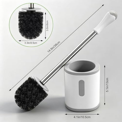 AONEZ Compact Toilet Brush & Holder, Stainless Steel Handle, Space Saving for Storage, Deep Cleaning, Drip-Proof, Easy to Assemble, Nylon Bristles, White & Grey - color: White & Grey