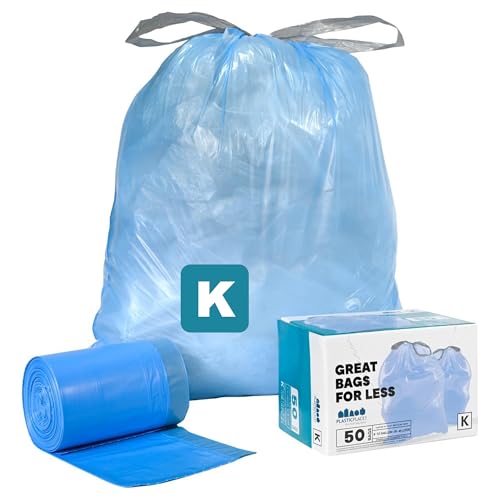 Plasticplace Custom Fit Trash Bags, Compatible with simplehuman Code K (50 Count) Tinted Blue Drawstring Garbage Liners 10 Gallon / 38 Liters, 24" x 28" - color: Blue, size: 50 Count (Pack of 1)