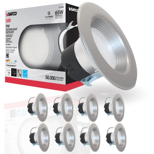 Satco Led Color Selectable Downlight Retrofits S11836, 9 Watt; 5 Inch - 6 Inch; Cct Selectable; 120 Volts; Dimmable; Brushed Nickel Finish for Industrial and Commercial Use (8 LED Downlights)