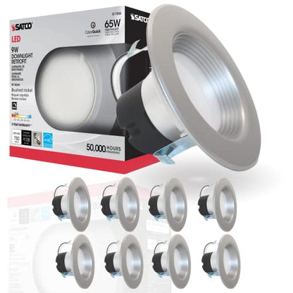 Satco Led Color Selectable Downlight Retrofits S11836, 9 Watt; 5 Inch - 6 Inch; Cct Selectable; 120 Volts; Dimmable; Brushed Nickel Finish for Industrial and Commercial Use (8 LED Downlights)