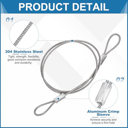 PATIKIL 1.5mmD x 16" L Outdoor Travel Security Cable, 5PCS 304 Stainless Steel Safety Wire Rope Luggage Anti-Theft Cable with Loop Ends for Bike Motorcycle Home Decoration, Silver - size: 0.06 in D x 16 in L