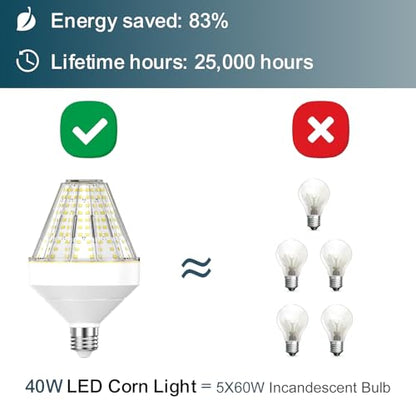 GT-Lite 2 Pack 10400 Lumen LED Corn Cob Light Bulb, Uses 40W - size: 2 Pack, style: 5200 Lumen