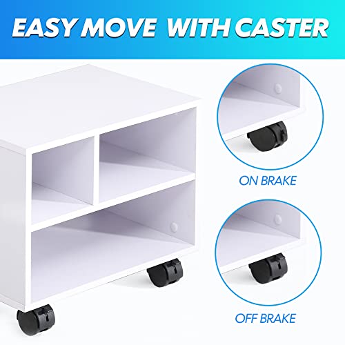 FITUEYES Printer Stand Under Desk, Small Wood Mobile Printer Table, White - color: White