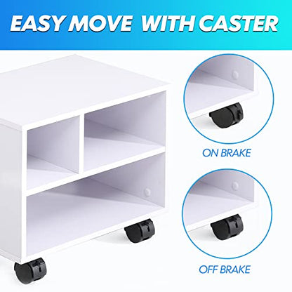 FITUEYES Printer Stand Under Desk, Small Wood Mobile Printer Table, White - color: White