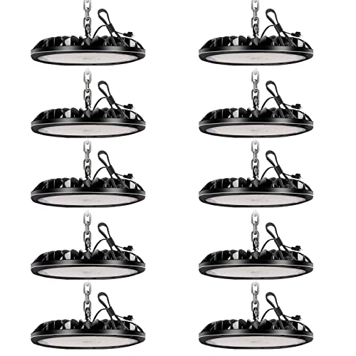 10 Pack LED High Bay Light 300W 30000LM, UFO LED Shop Light with 4ft Plug Cable, 6000K Commercial Bay Lighting, IP65 Waterproof for Warehouse Workshop - color: 10 Pack, size: 300W