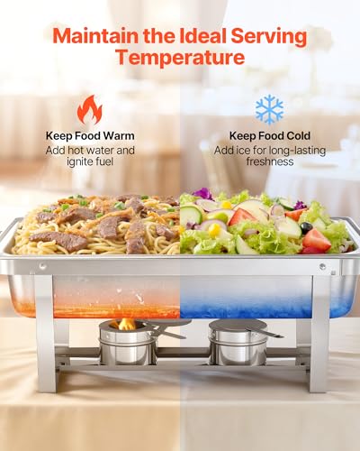 VEVOR Rectangle Chafing Dishes, 9 Qt 2 Pack Stainless Steel Chafing Dish, Food Warmer Chafer Complete Set with Hollow Handle, 1 Food Tongs, Lid, Canister Holder, Chafer Dishes for Banquet Wedding - size: 2 PACKS