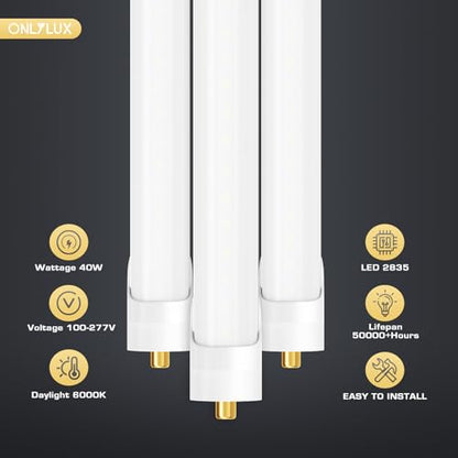 ONLYLUX 8 Foot Led Bulbs T8 T12 LED 8ft Tube Light 6000K 40W 10 Pack - color: 8ft Milky Cover, size: 10 Count (Pack of 1)