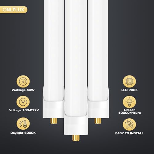 ONLYLUX 8 Foot Led Bulbs T8 T12 LED 8ft Tube Light 6000K 40W 20 Pack - color: 8ft Milky Cover, size: 10 Count (Pack of 2)