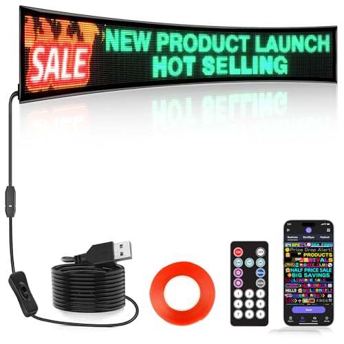 Rayhome Full Color Dual Row Programmable LED Sign, 33''x6.3'' Flexible P5 USB Bluetooth APP Control LED Signs Custom Text Message Pattern Scrolling LED Display for Store Bar Hotel School. - size: 33 x 6.3 inches