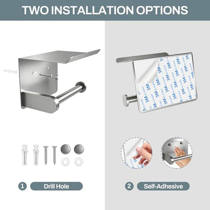 SetSail Toilet Paper Holder with Shelf Adhesive or Screw-in Brushed Nickel - color: Brushed Nickel, size: 2 Packs