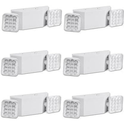 LED Emergency Light Fixture, Commercial Emergency Lights with Battery Backup, Square 2 Head Adjustable LED Emergency Light for Power Failure Business, Emergency Exit Light AC 110V-277V 6 Pack - color: 6 Pack