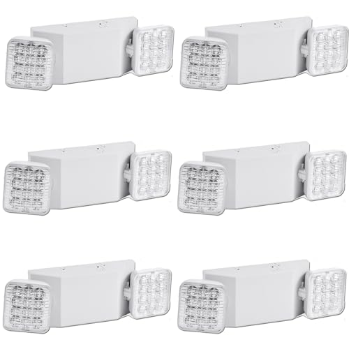 LED Emergency Light Fixture, Commercial Emergency Lights with Battery Backup, Square 2 Head Adjustable LED Emergency Light for Power Failure Business, Emergency Exit Light AC 110V-277V 6 Pack - color: 6 Pack