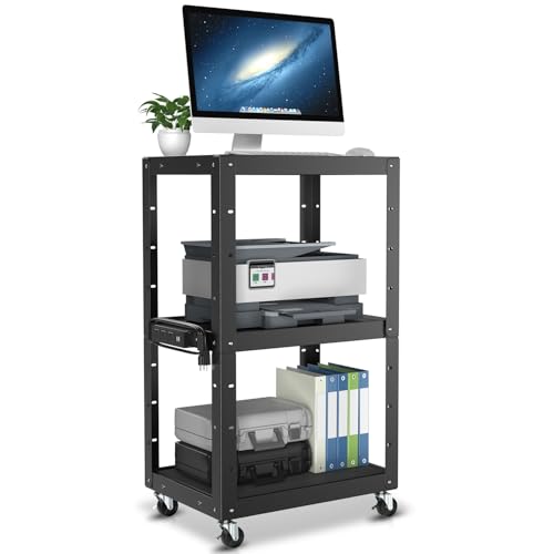 Auto Dynasty Adjustable AV Cart w/Power Strip, 4 ft Rolling Stand, Black - color: Black