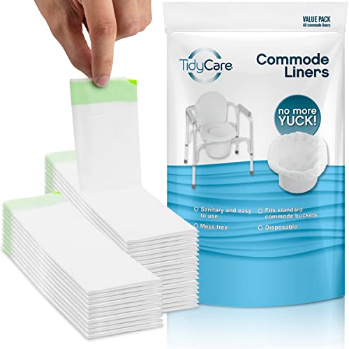 TidyCare Bedside Commode Liners for Portable Toilet Chair Bucket and Bedpan | Value Pack of 48 Disposable Waste Bags for Adults in Medical Care | Universal Fit Portable Toilet Liners - size: 1 Count (Pack of 48)