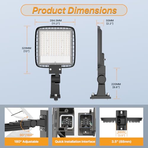 200W LED Parking Lot Light: 24000LM, 5000K 120LM/W Arm Mount - size: 200W