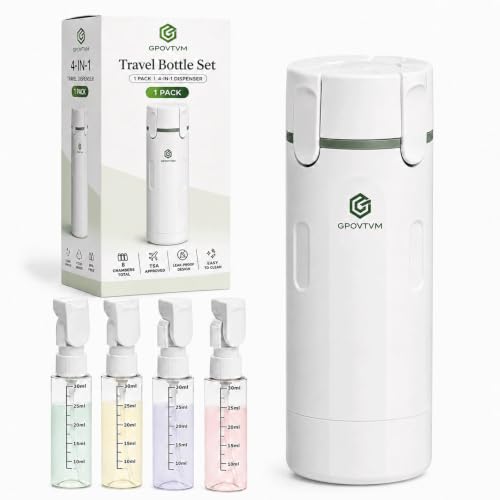 4 in 1 Travel Dispenser Bottle Four One Items Toiletry Containers Shampoo for Toiletries 4in -1 Soap 4-in-1 Leak Proof Rotatable Setpump Creams Sized TSA Refillable Lotion Cosmetic to Fill (White) - color: White
