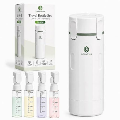 4 in 1 Travel Dispenser Bottle Four One Items Toiletry Containers Shampoo for Toiletries 4in -1 Soap 4-in-1 Leak Proof Rotatable Setpump Creams Sized TSA Refillable Lotion Cosmetic to Fill (White) - color: White