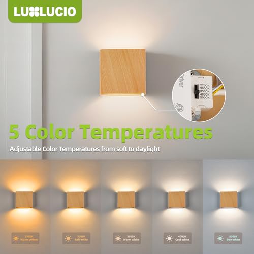 Natural Wood Grain Indoor Outdoor Up and Down Wall Sconce, 5%-100% Dimmable 18W, 5CCT (2700K-5000K), Modern Lighting for Living Room/Porch, CRI90+, 120V-277V, ETL FCC Certified - color: Natural Wood, size: 1pack