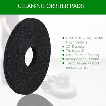 12" Scrubbing Disc for Oreck ORB550MC Orbiter Floor Machine,Commercial Black Floor Scrubber Pads 437.071 for Deep Clean Concrete,Dirt,Stains and Paint Splatte,Stripping Wax or Finish(2 Pack)