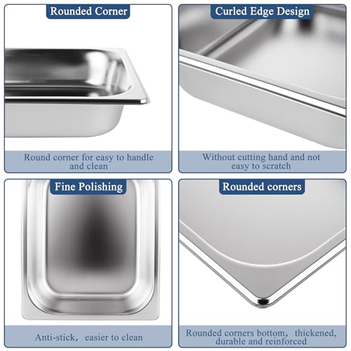 QTLCOHD 6 Pack Stainless Steel Half Size Hotel Pans, 1/2 Inch 2.5 Inch Deep - size: 2.5 Inch