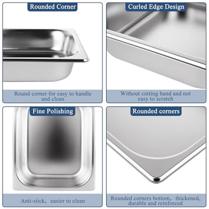 QTLCOHD 6 Pack Stainless Steel Half Size Hotel Pans, 1/2 Inch 2.5 Inch Deep - size: 2.5 Inch