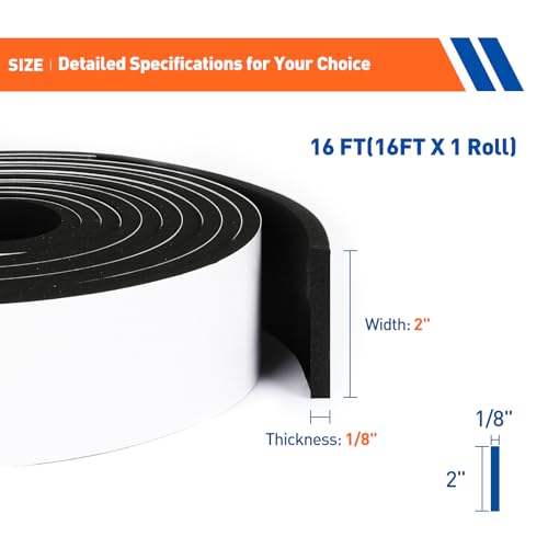 MAGZO 2in Wide X 1/8in Thick Foam Insulation Tape for Large Gaps - size: 2in * 1/8in * 16FT