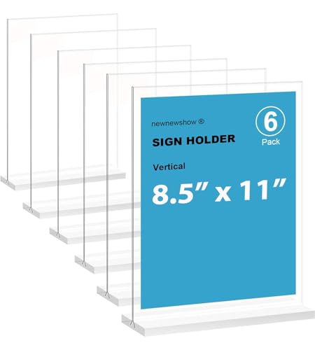 newnewshow Acrylic Sign Holder 8.5x11 Inch 6 Pack Vertical T Shape Double-Sided Desktop Display Holder - size: 6 Pack 8.5x11