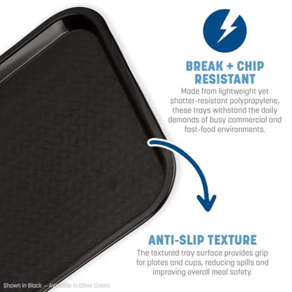 Carlisle FoodService Products Fast Food Cafeteria Tray, Durable Polypropylene with Slip-Resistant Surface, Stackable for Cafes and Schools, BPA-Free, Rectangular, Black