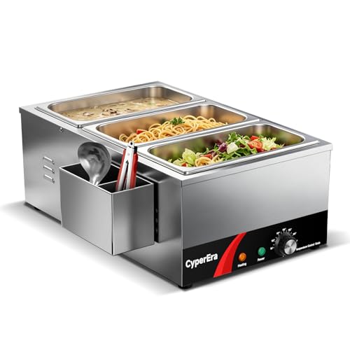 3Pan Commercial Food Warmer, 19QT Buffet Servers and Warmers 1200W