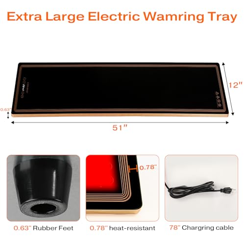 Electric Warming Tray for Buffet Party, 51"x12", Tempered Glass Food Warmer - size: 51x12 Inch