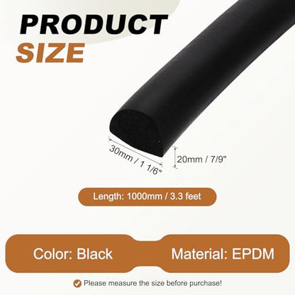 PATIKIL 3.3FT Solid Rubber Weather Stripping, 1-1/6" W x 7/9" H Self Adhesive D Shape EPDM Rubber Seal Strip Gasket for Door Frame Window Insulation RVs Furniture Cabinets, Black - size: 3.3FT x 1 1/6"W x 7/9"H